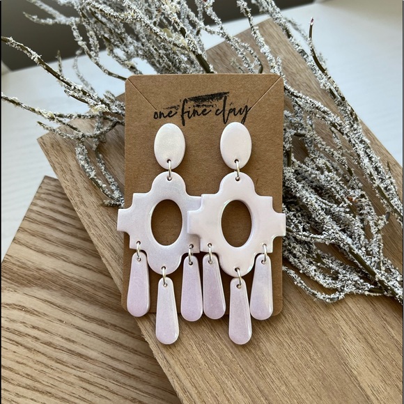 Iridescent Clay & Resin Statement Dangle Earrings - Picture 4 of 9